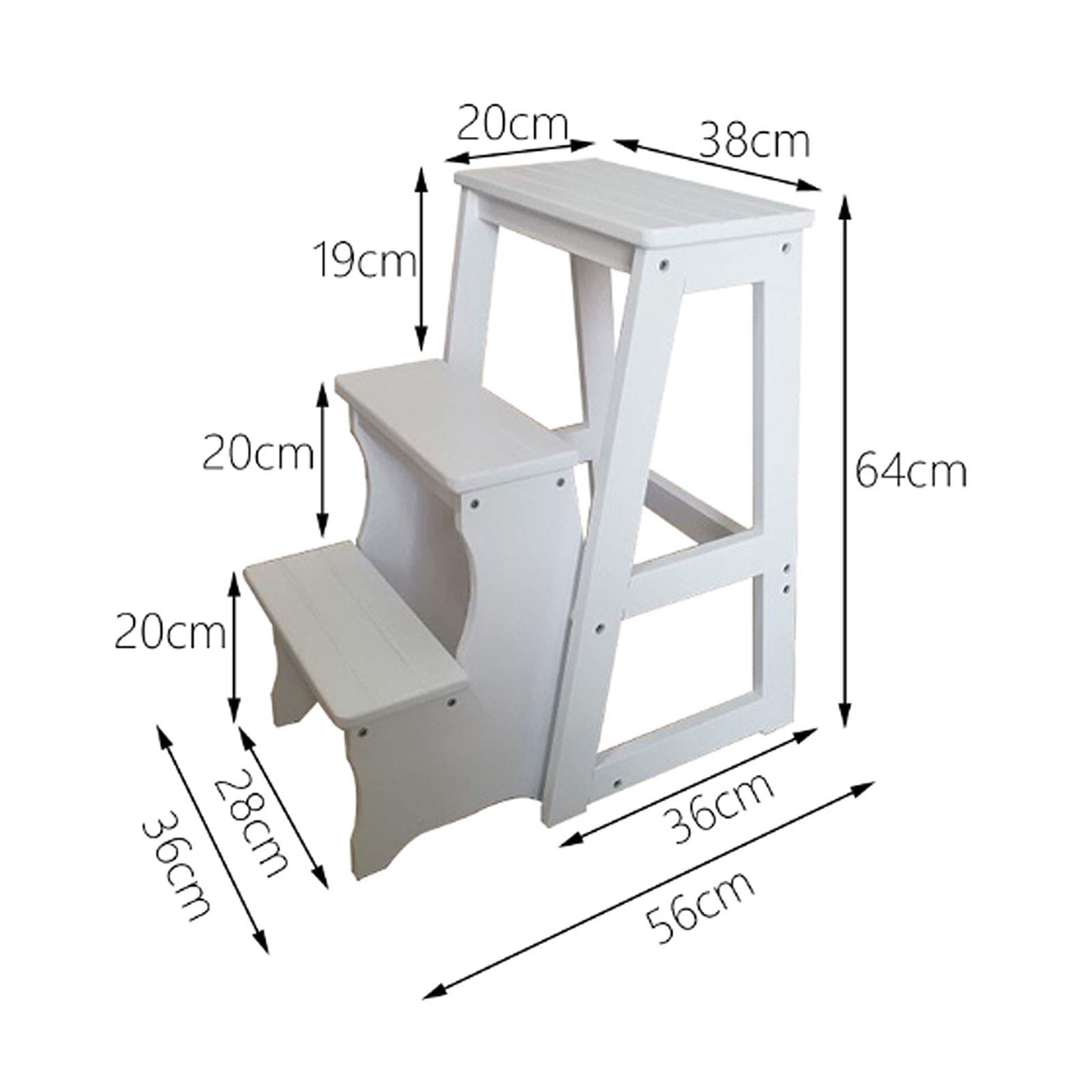 Scaletta in Legno Scaletta in Legno 3 gradini Sgabello Pieghevole Multifunzione a gradini - Scaletta per scaffali Cucina Domestica Gradini per Biblioteca (Bianco)