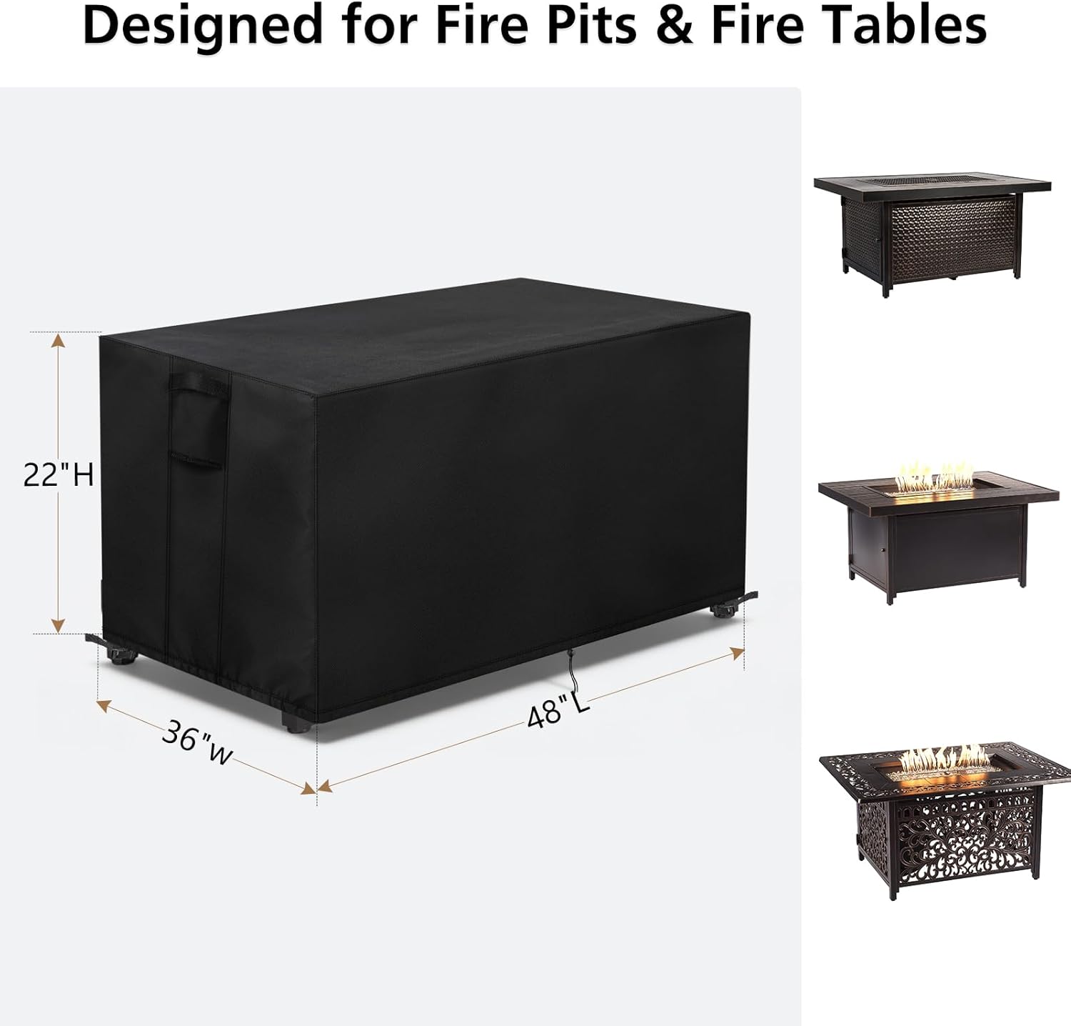 TheElves Fire Pit Table Cover Rectangular, 48in Firepit Covers Rectangular Waterproof Heavy Duty for Oakland-Living Fire-Sense 47-48 Inch Propane Fire Pit Table - 48x36x22 in