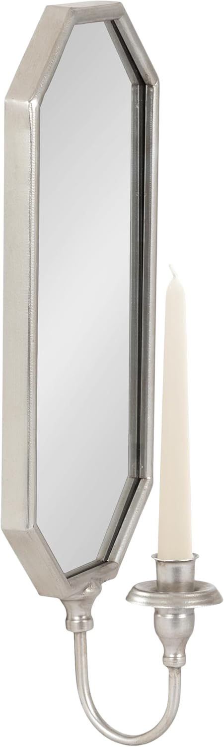 Kate and Laurel Wardelle Vintage Mirrored Wall Sconce, 7 x 5 x 18, Silver, Antique Scalloped Candlestick Holder with Mirror for Bathroom or Bedroom Wall Decor 7x5x18 Silver