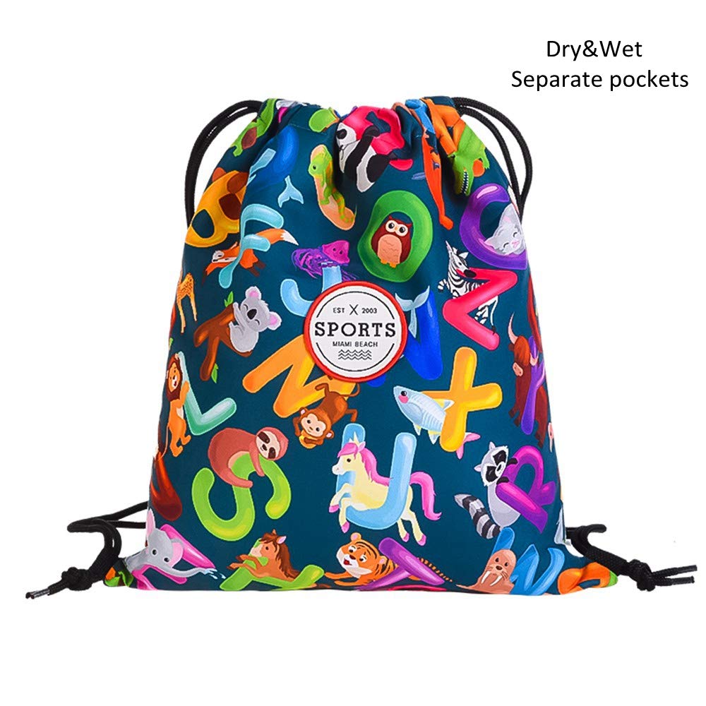 Fandicto Beach Drawstring Bags Outdoor String Bags Sport Backpack Hiking bags for Women Separate Wet and Dry Pockets Bags (Zoon09)