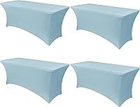 Vista 90 de Obstal Funda de mesa de elastano elástica de 4 pies para mesas plegables estándar, paquete de 2 manteles rectangulares universales ajustables