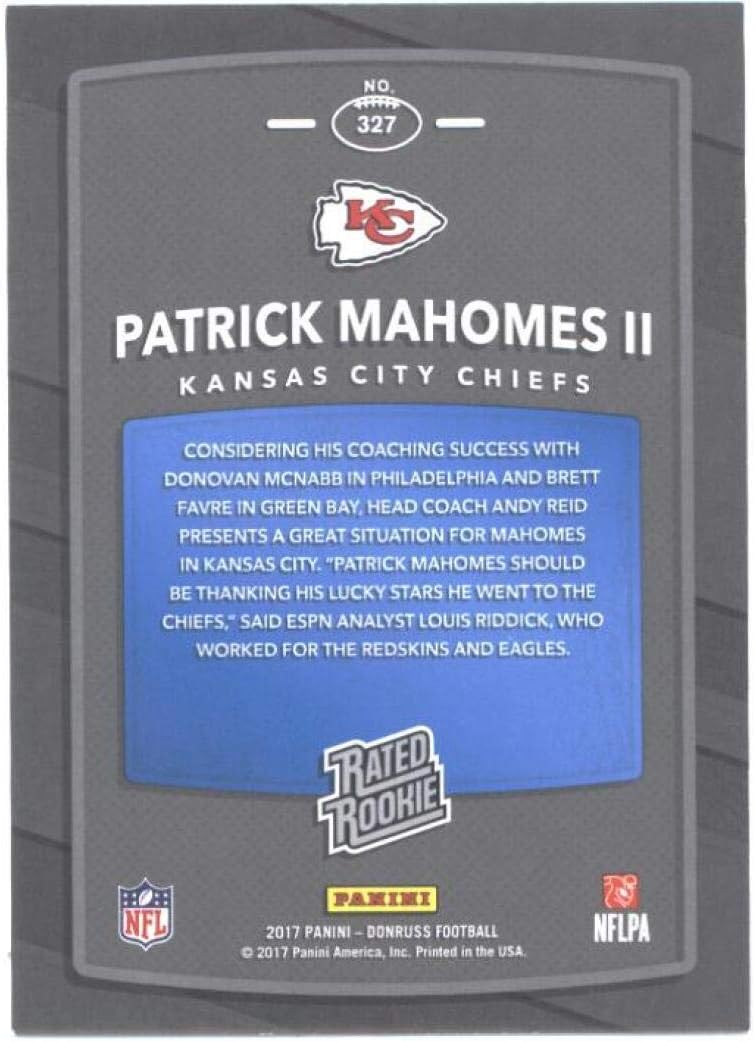 2017 Donruss #327 Patrick Mahomes II Kansas City Chiefs Rated Rookie Football Card