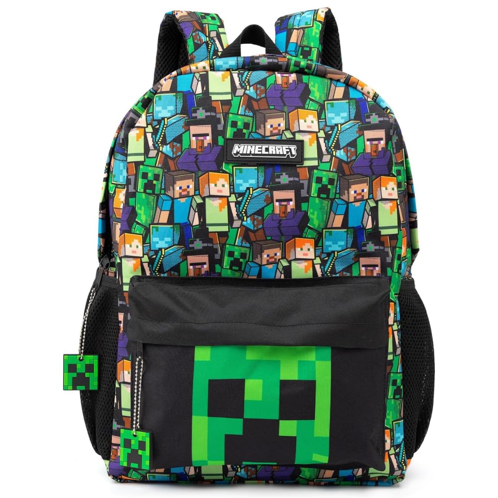 Minecraft Lunch Bag | Kinderen Creeper Skeleton Enderman 5 Stuks School Lunchtas, BPA-vrije Waterfles & 3 Snackbakjes | Groene Gamer Drank Voedselcontainers