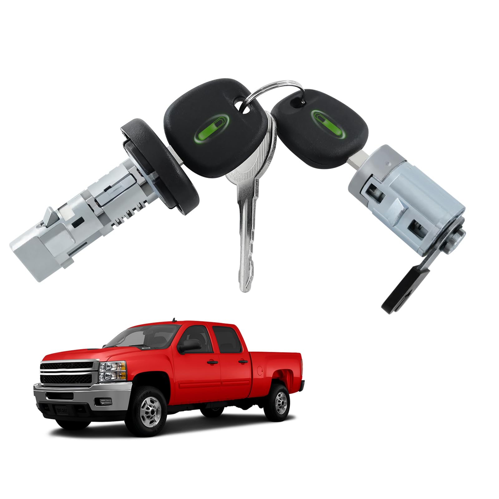 Ignition & Door Lock Cylinder Set W/2 Chip Keys On-Board Programming for 2007-2013 Chevy Silverado,Silverado HD Sierra HD Yukon Denali Tahoe Suburban 07-14,GMC Sierra Avalanche 07-13 924-796, 709273