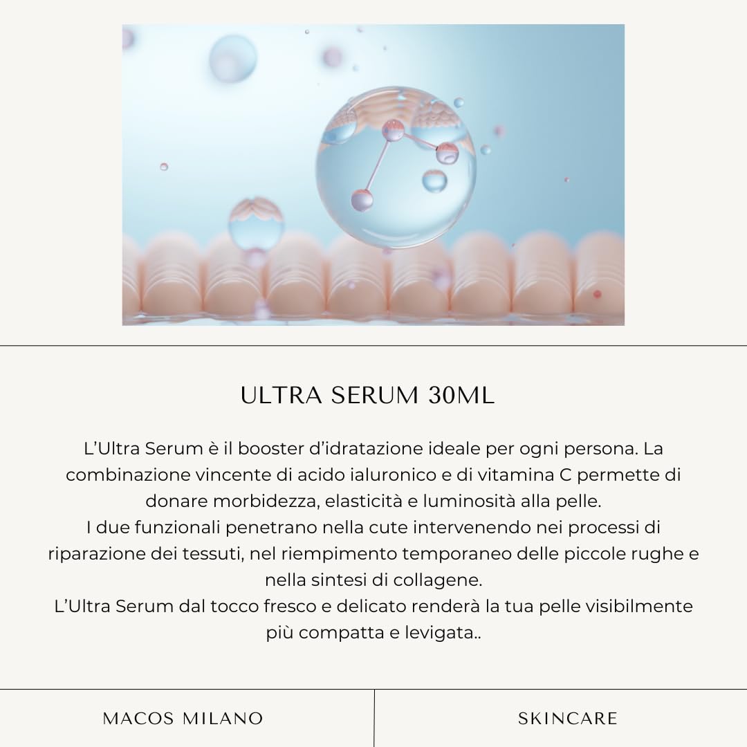 MACOS MILANO Ultra Serum 30 ml, Face Serum with Hyaluronic Acid and Vitamin C, Intense Moisturizing, Anti-Aging - Image 2