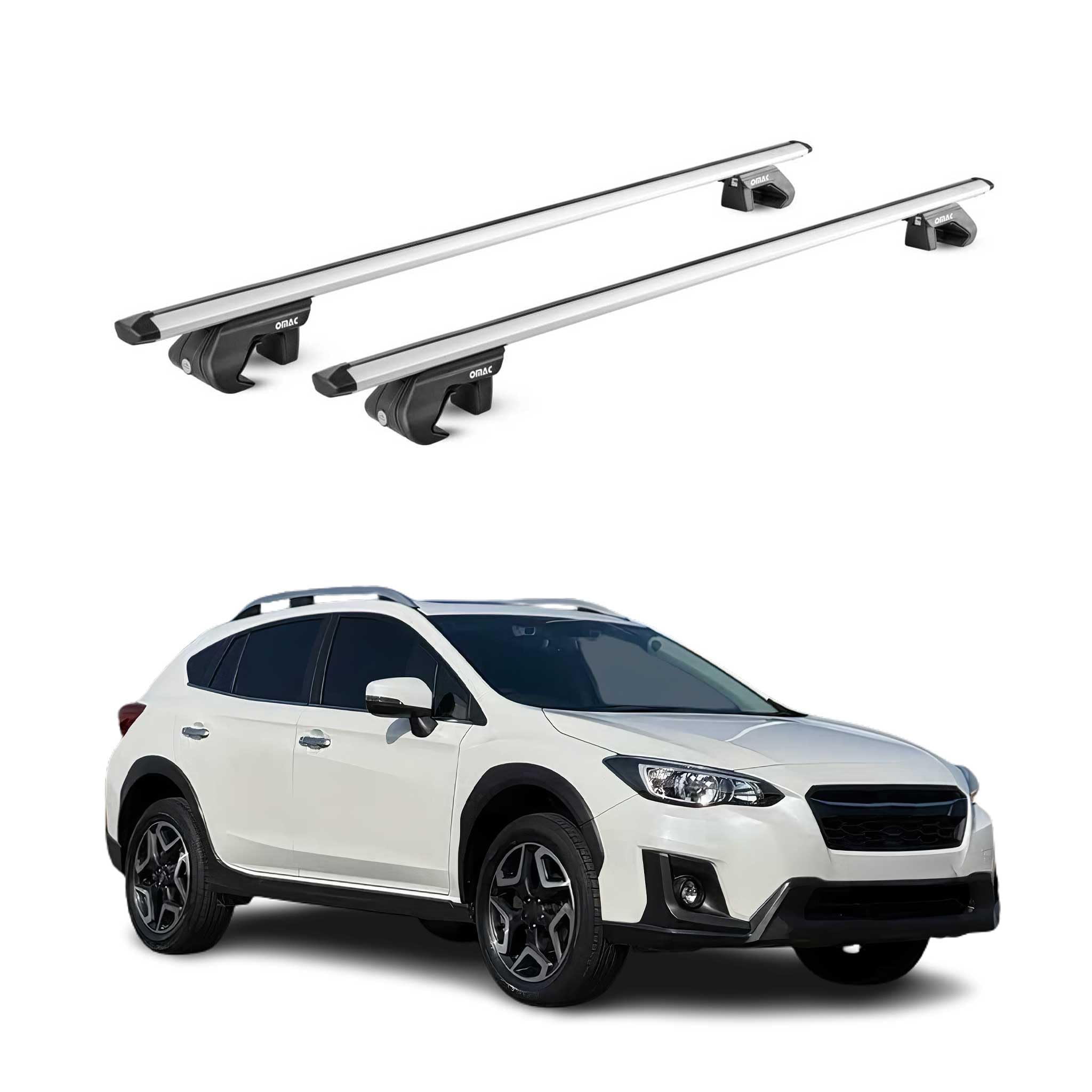 OMAC Barre Portatutto Alluminio TÜV geprüft per Subaru XV II 2017-2023 – per Rail Tetto Standard – T Nut – Max 90 kg – 2 Schlösser Argento
