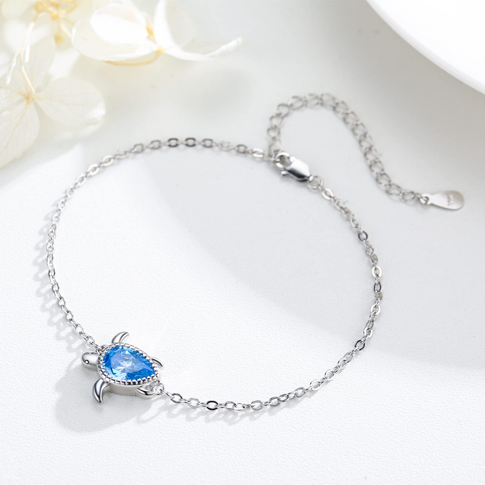 Midir&Etain Pulsera de plata de ley 925 con diseño de koala y tortuga, diseño de oso koala, regalo para mujeres, niñas y novias, 7 inch, Plata de ley, Circonita cúbica