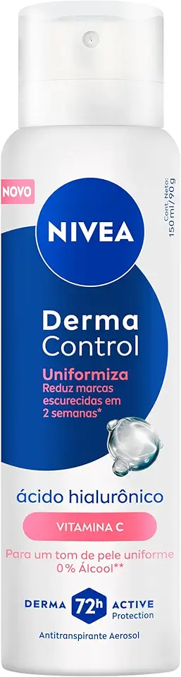 NIVEA Desodorante Antitranspirante Aerossol Derma Control Uniformiza 150ml, Proteção 72h, Reduz Marcas Escurecidas, Ácido Hialurônico, Pele Uniforme