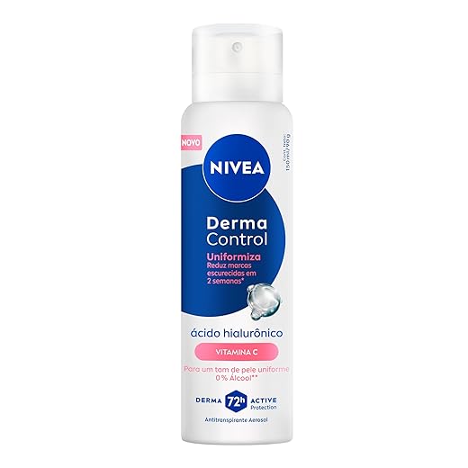 NIVEA Desodorante Antitranspirante Aerossol Derma Control Uniformiza 150ml, Proteção 72h, Reduz Marcas Escurecidas, Ácido Hialurônico, Pele Uniforme