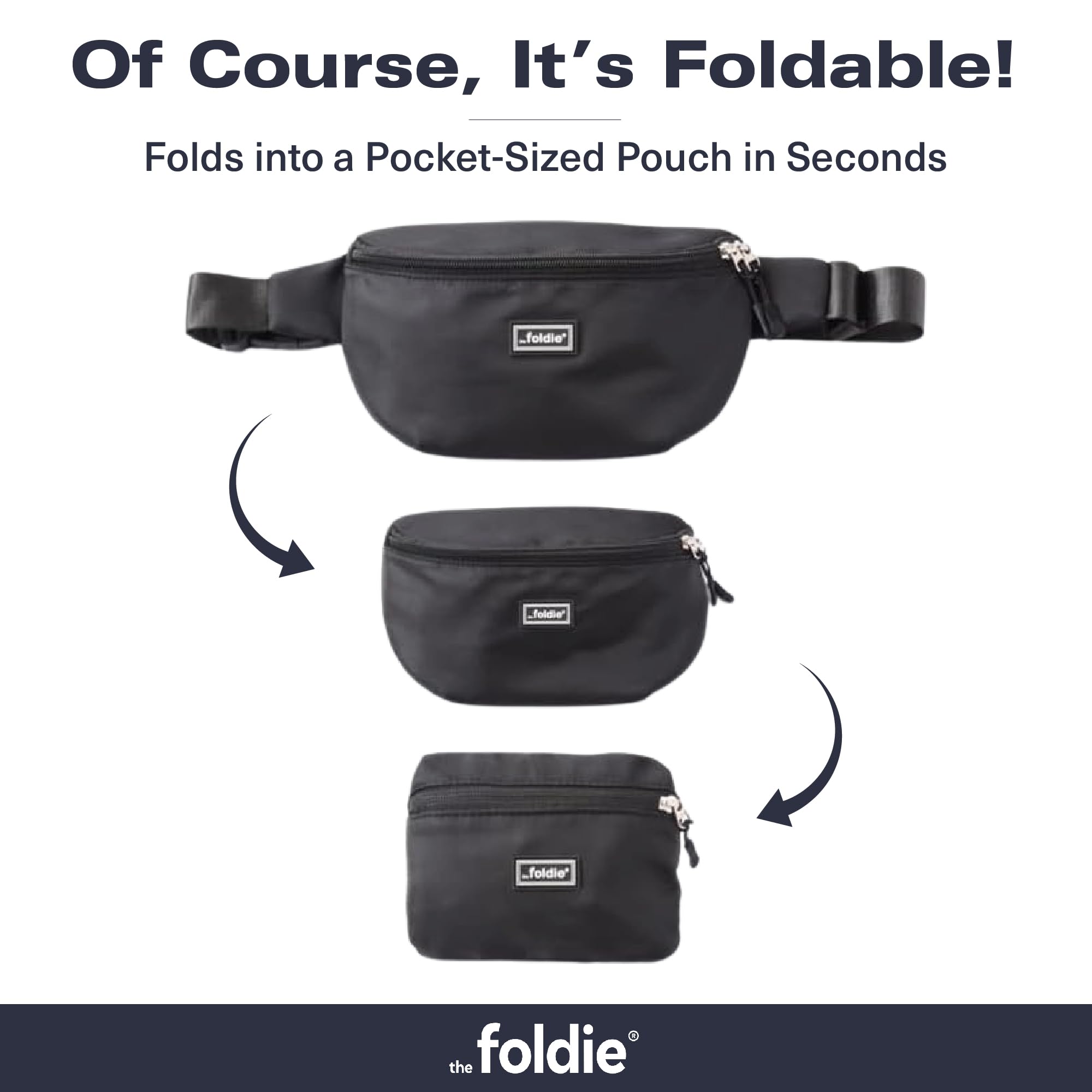 The Foldie Foldable Crossbody Bags for Women & Men - Anti-Theft RFID-Safe Fanny Pack with Smart Lockable Zippers and Cut-Resistant Strap - Lightweight Waist Pack for Travel & Everyday Use - Black