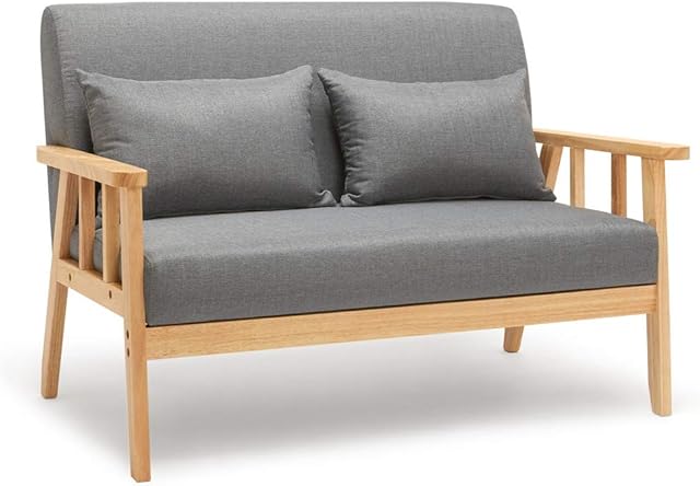 Meerveil Sofa 2 Seater, Armchair Couch Modern Wooden Fabric Linen 110cm for Bedroom Lounge Living Room Office Garden Yard (Dark Grey)
