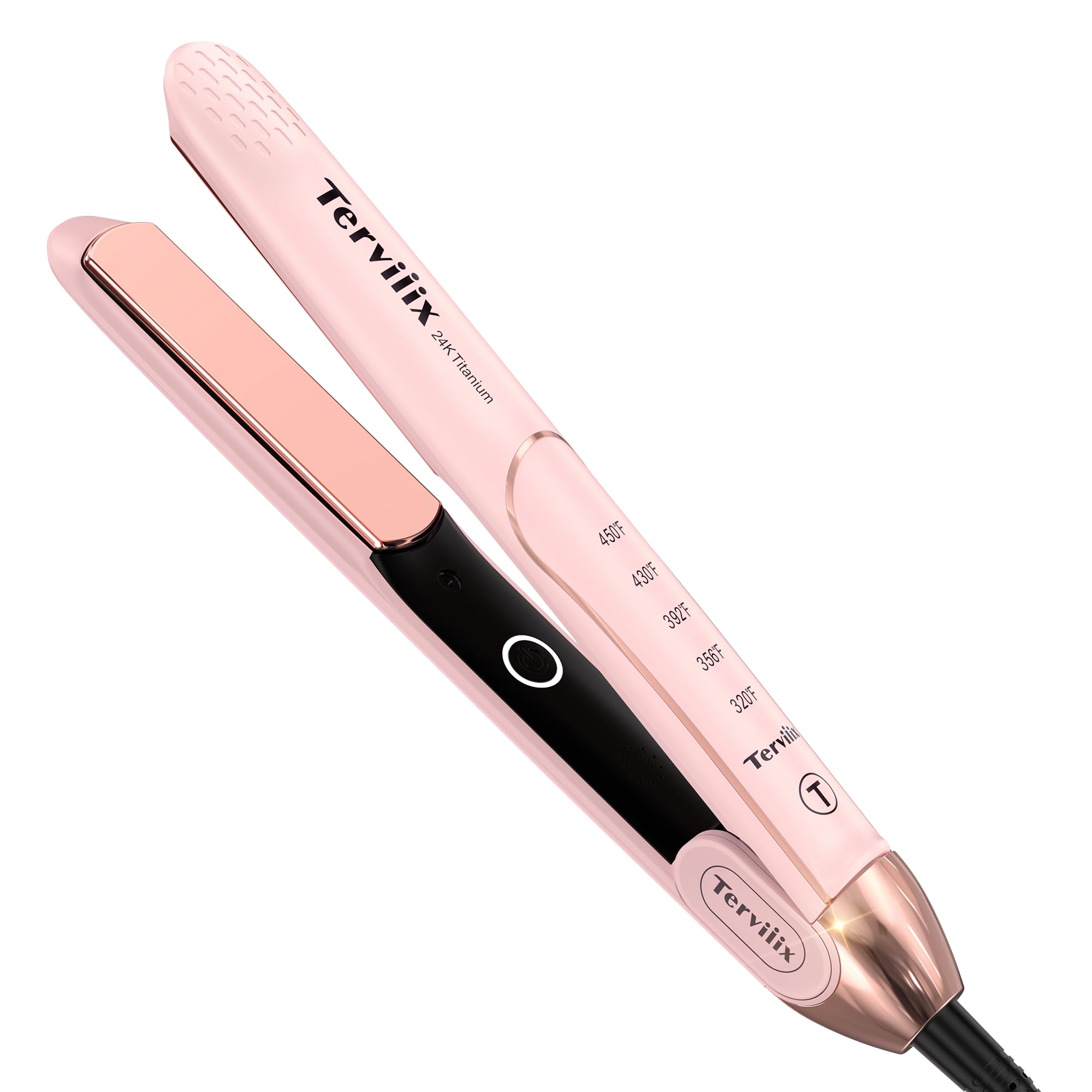 Terviiix Titanium Flat Iron Hair Straightener and Curler 2 in 1, ARC Non-Snagging Straightening Iron for One Swipe, 15s Ultra Fast Heating, 100-240V Dual Voltage, Auto Off, 1 inch Pink