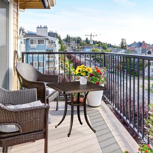 Relaxdays Mesa Jardín Exterior, Mesita Cuadrada Antigua, Resistente, Aluminio Fundido, 53x54x54 cm, Balcón, Negro/Bronce - imagen 2