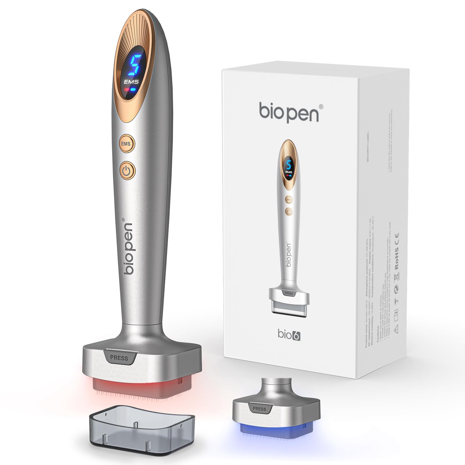 Dr. Pen 2026 Ultima Bio 6 Derma Stamp - Professionelles 4-in-1 mit Microneedling, EMS, Rot- & Blaulichttherapie, Vibrationsmassage – für Gesichtsverjüngung, Anti-Aging, Haarwuchs & Bartpflege