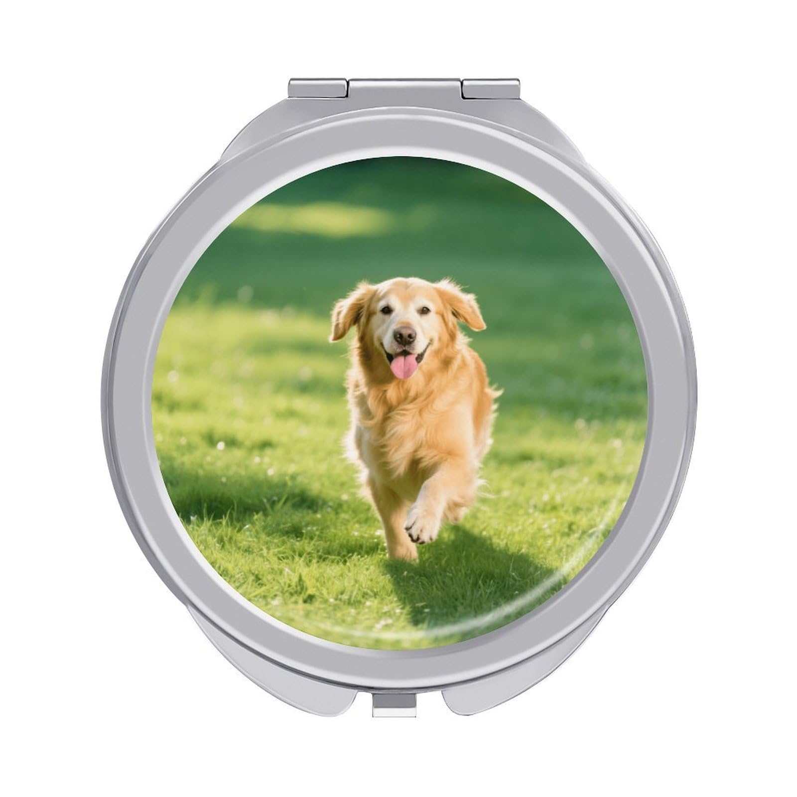 Fekiloot Style Golden Retriever Travel Makeup Mirror Handheld Compact Mirror Portable Pocket Mirror Double-Sided 1X/2X Magnifying For Handbag And Purses