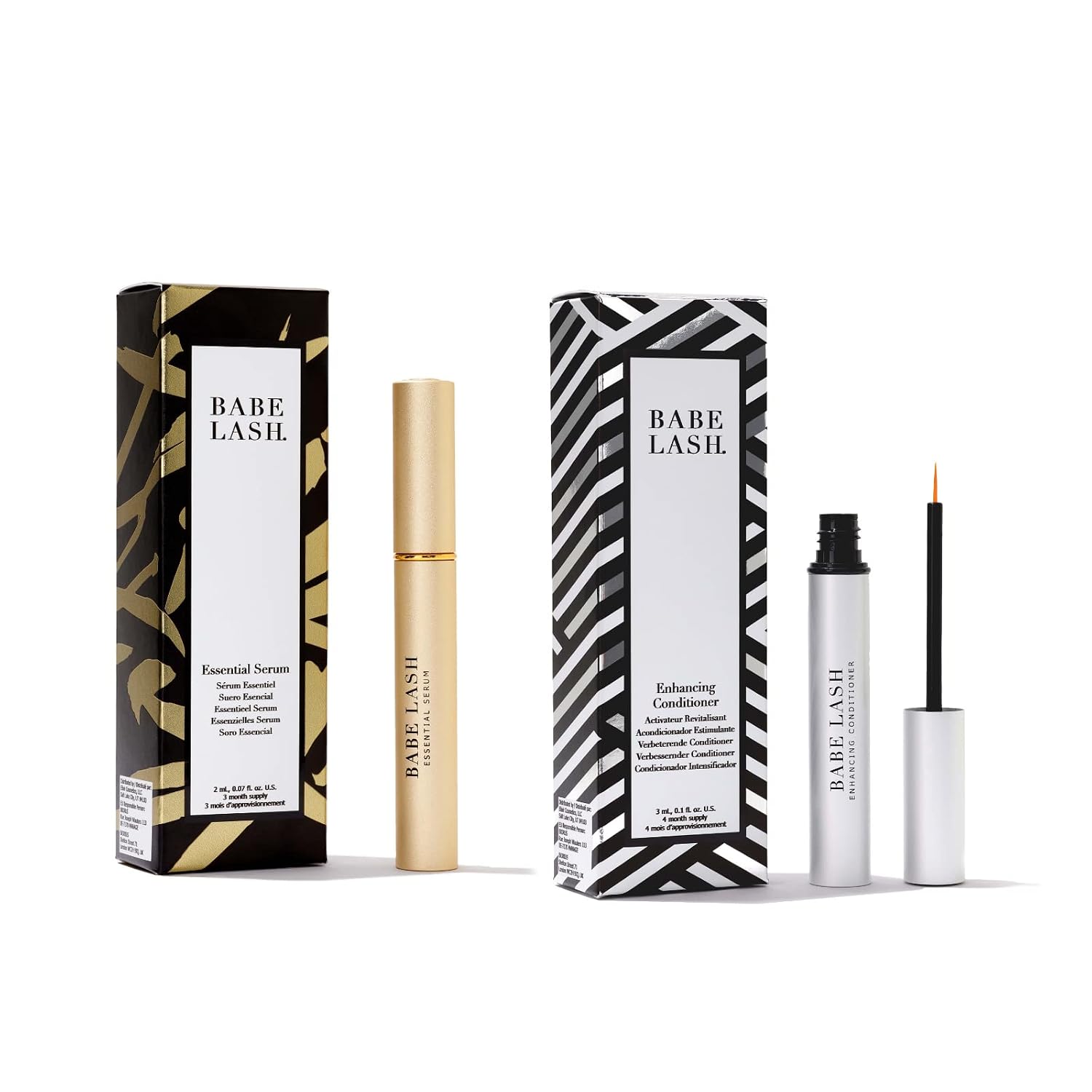Babe Lash AM/PM Kit - 2mL Essential Serum & 3mL Enhancing Conditioner, Lash Enhancing Serum for Natural Lashes and Extensions, Value Gift Set