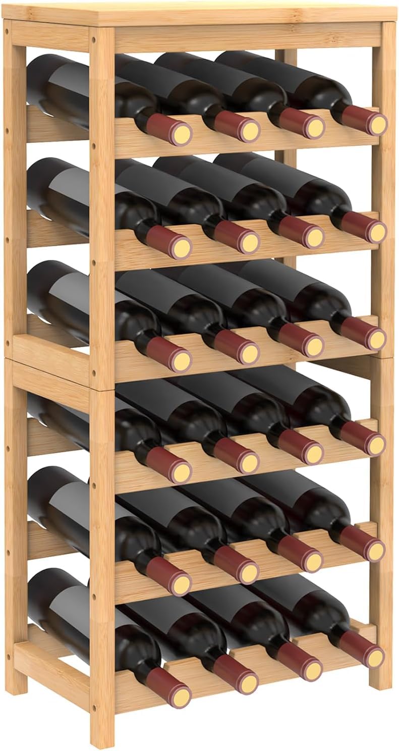FoverOne 24-Bottle Bamboo Wine Rack Freestanding Floor, 6 Tier Wine Display Rack with Table Top, Wine Storage Shelf for Kitchen Dining Room Bar