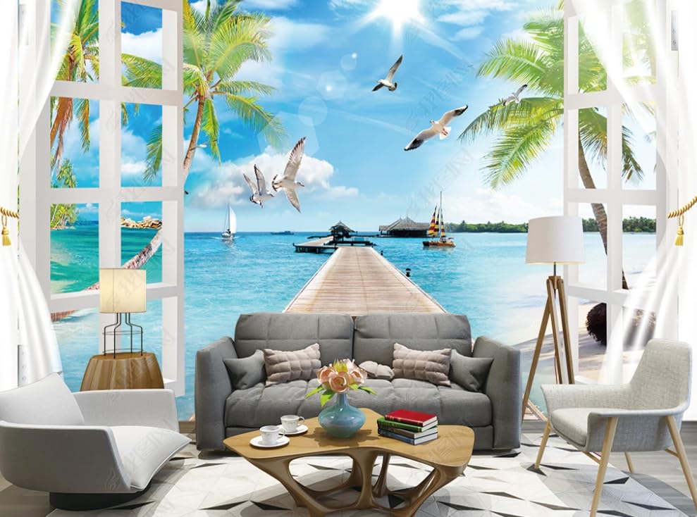 Papier peint intissé vue sur la mer pour agrandir un salon moderne 450x315 cm