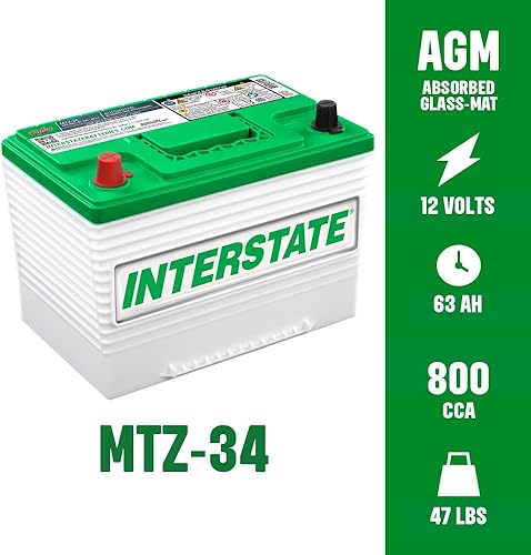 Miniatura 5 de Interstate Batteries Batería automotriz de 12 V 63 Ah MTZ-34 Group 34 24 AGM de plomo puro ciclo profundo batería de repuesto de automóvil de poste