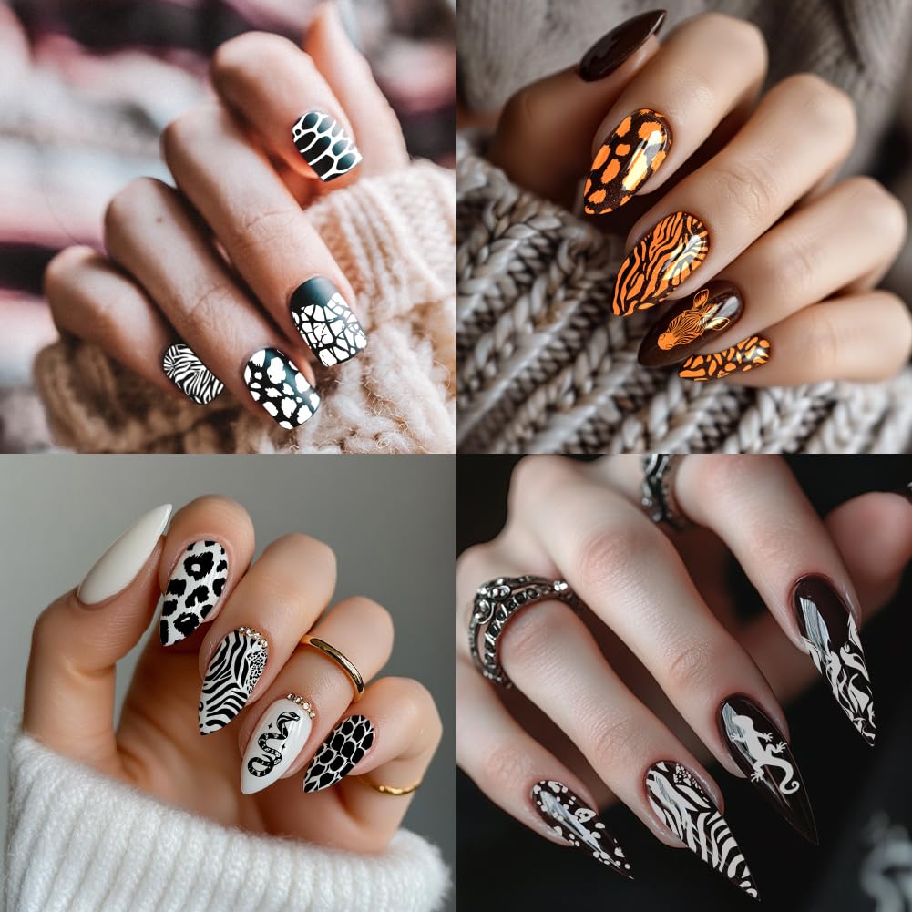PH PandaHall 5 pz Piastre per Timbri per Unghie con Stampa Animale, Modelli per Nail Art con Stampa Leopardata Mista, Stencil per Nail Art con Tigre e Leone per Nail Art Fai Da Te, Stampa Manicure
