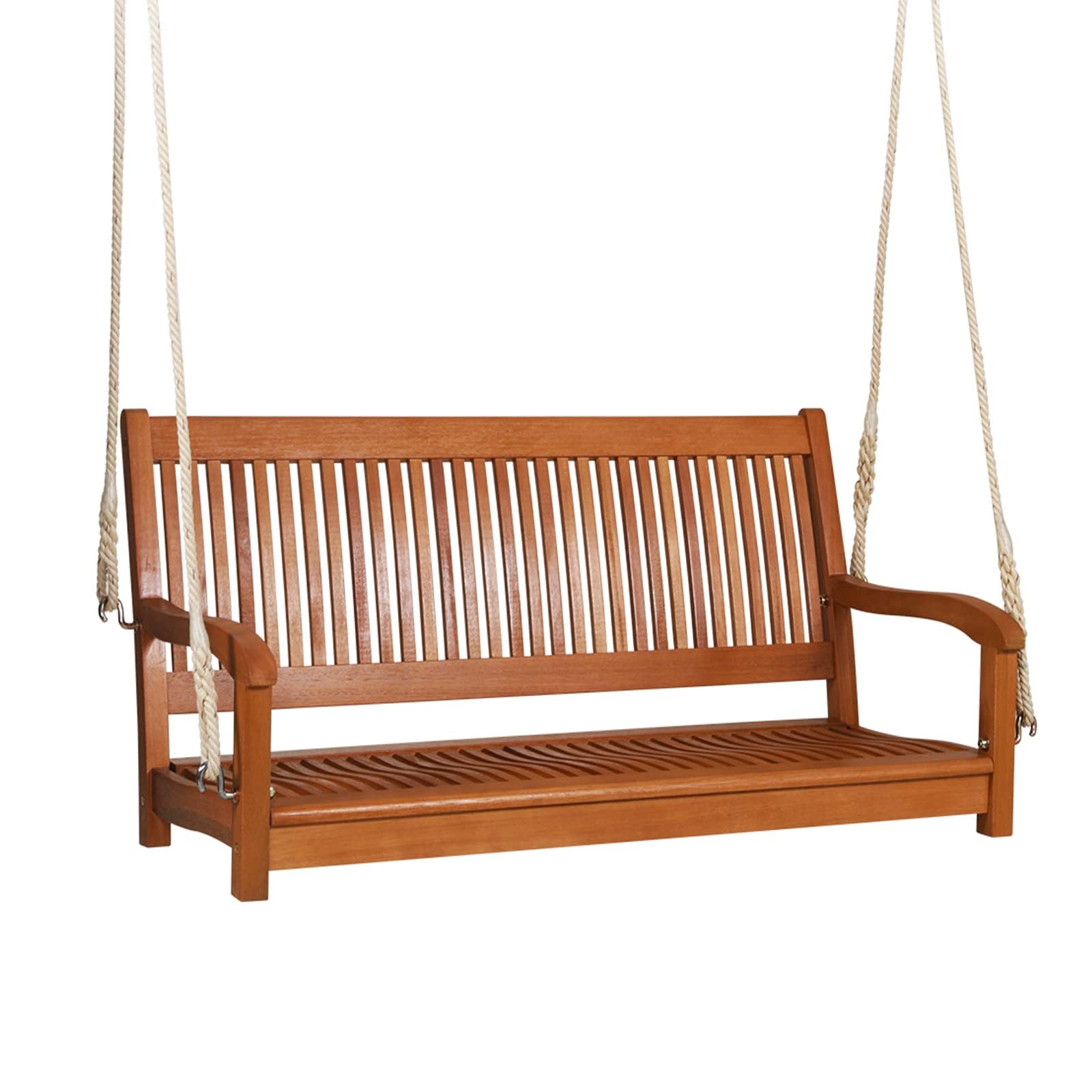 FANTASK Panca a dondolo da giardino a 2 posti, portata fino a 360 kg, altalena Hollywood da appendere, in legno di eucalipto, per terrazza, giardino e balcone
