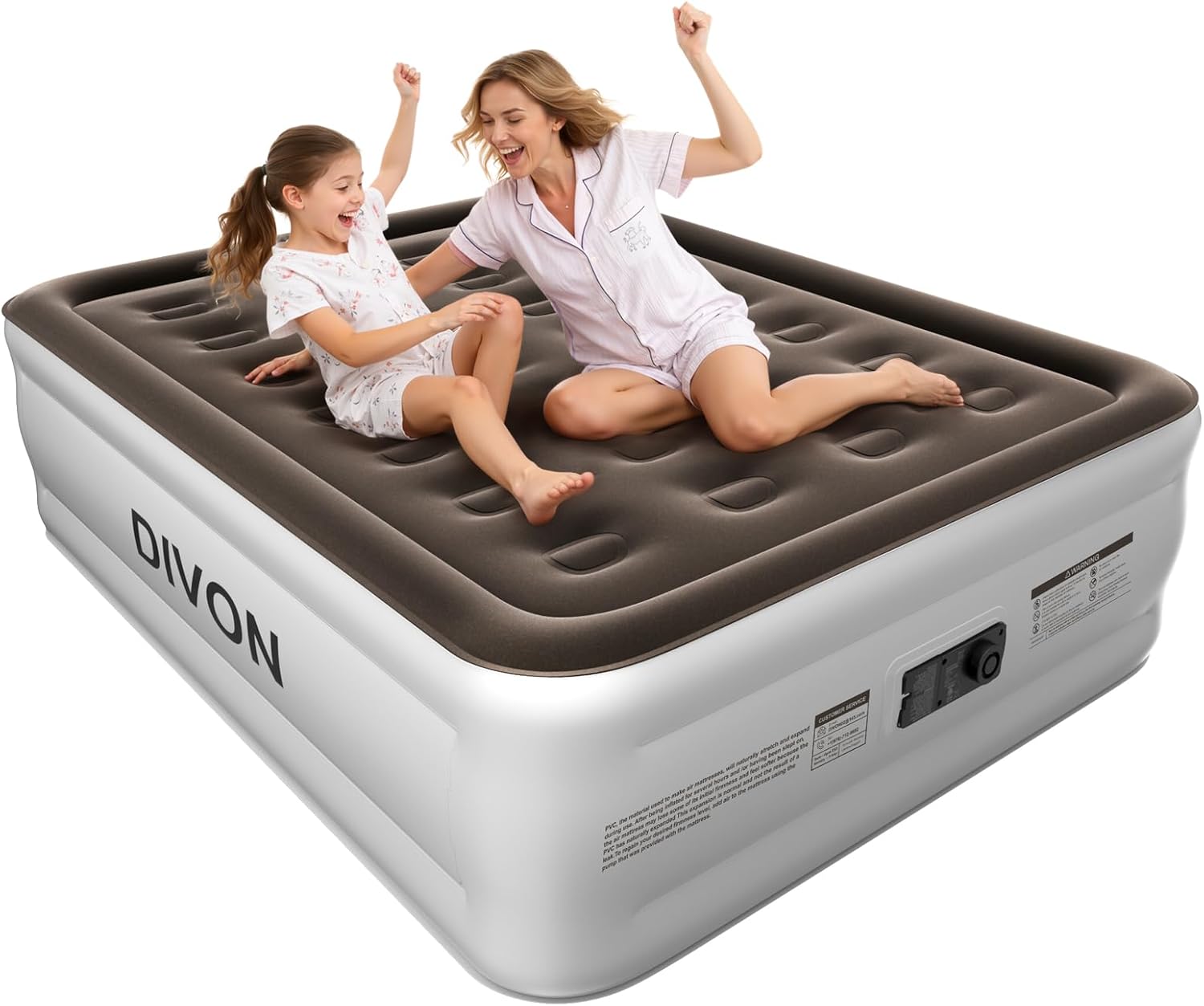 DIVON Full Air Mattress with Built in Pump Raised, 2 Min Self Inflatable Mattress, 18’’ Blow up Mattress for Adults, 660 LBS Portable Air Bed for Guests, Camping, Travel & Floor, Brown