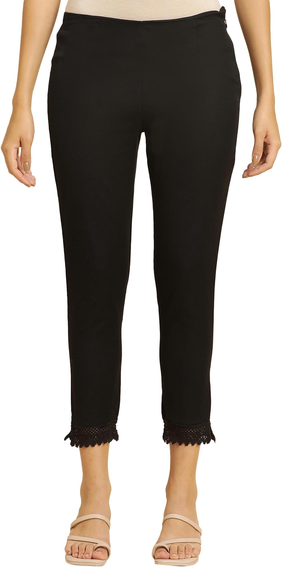 W for Woman Women High Rise Cotton Blend Strechable Slim Pants | Cotton Blend Slim Pants | Trousers