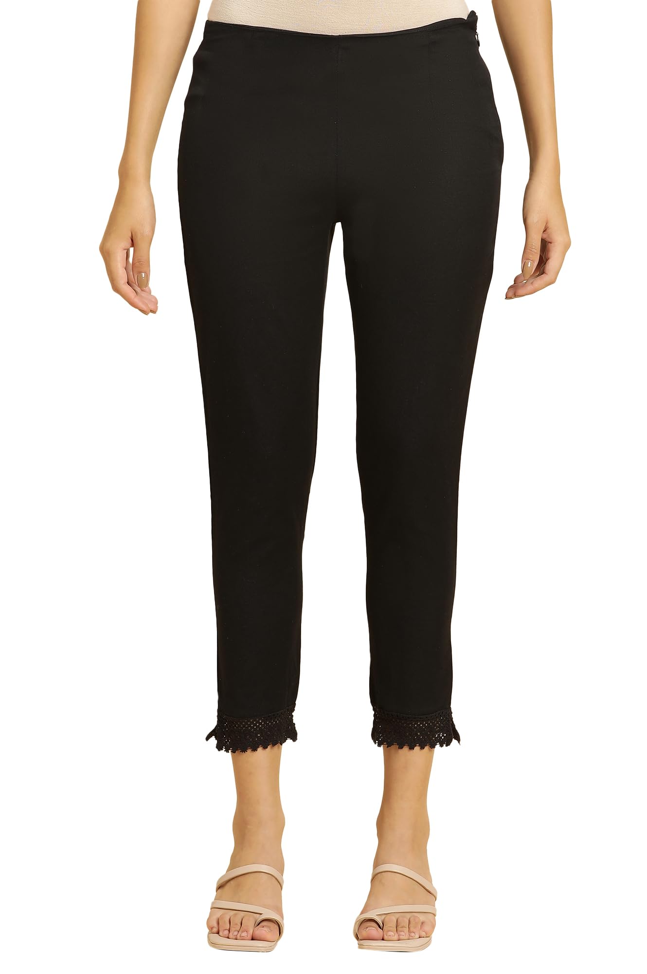 W for Woman Women High Rise Cotton Blend Strechable Slim Pants | Cotton Blend Slim Pants | Trousers