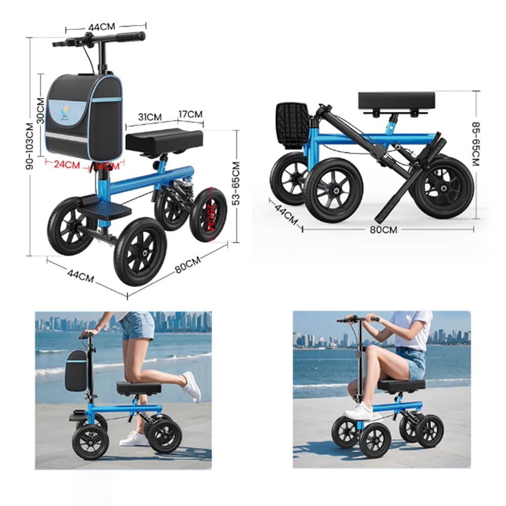Andador de rodilla plegable para lesiones, andador de rodilla con ruedas y dirección, andador manual con asiento y ruedas, ayudas para la movilidad y la vida diaria, para lesiones en los pies.