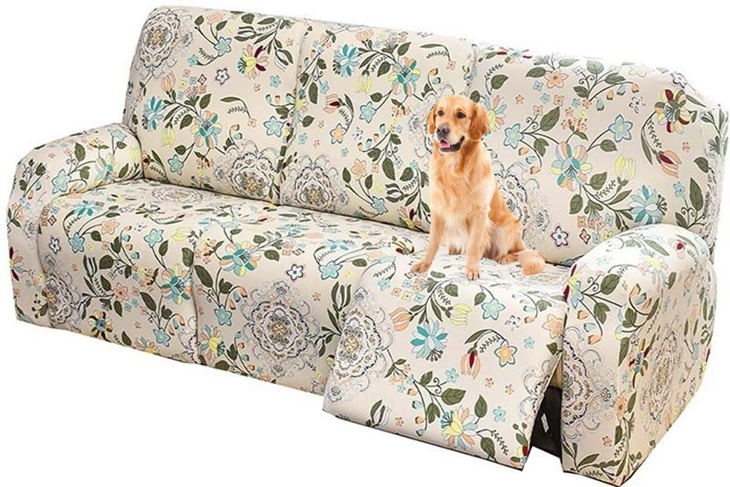 1/2/3 Seater Recliner Sofa Seat Covers Fabric Stretchy 4/6/8-Pieces Couch Slipcover Armchair Cover Non-Slip Furniture Protector, Elastic Spandex Soft Recliner Chair Protectors with Side Pocket ( Color