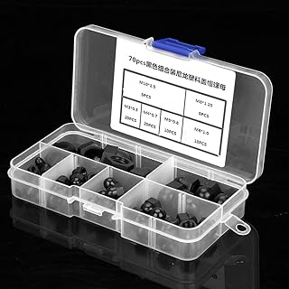 Acorn Hardware + 70Pcs Nut Acorn Plastic Hex 70pcs M3/M4/M5/M6/M8/M10 Nylon Kit Dome Head Cap Nuts (Black) Nuts, Dome,