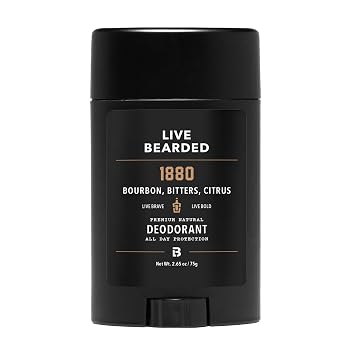 LIVE BEARDED Mens Aluminum Free Deodorant, 1 Stick, 1880, Bourbon
