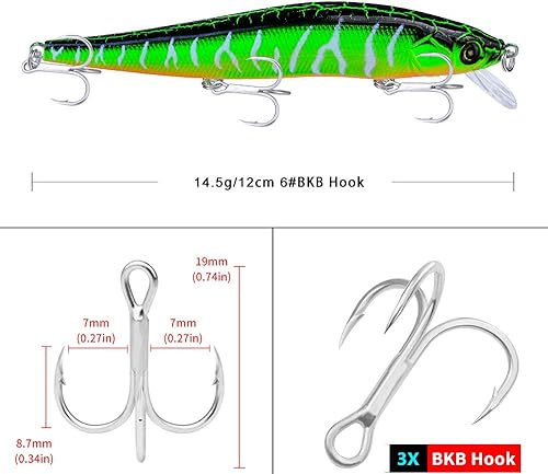 Miniatura 2 de PROBEROS Minnow Bass Fishing Señuelos - Jerkbait Sinking Señuelo Set Cebos Duros Crankbait para trucha bagre almizclado Bluegill Enchufe de pesca 6