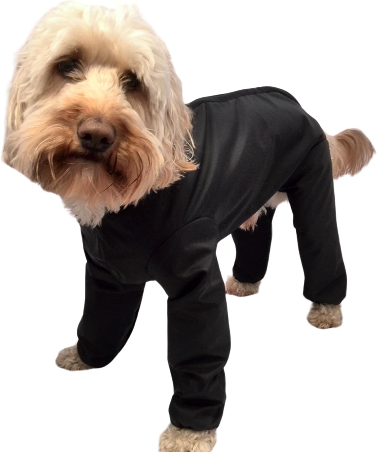 Trouser Suit Waterproof Dog Rain Coat Onesie Black (16 inch)