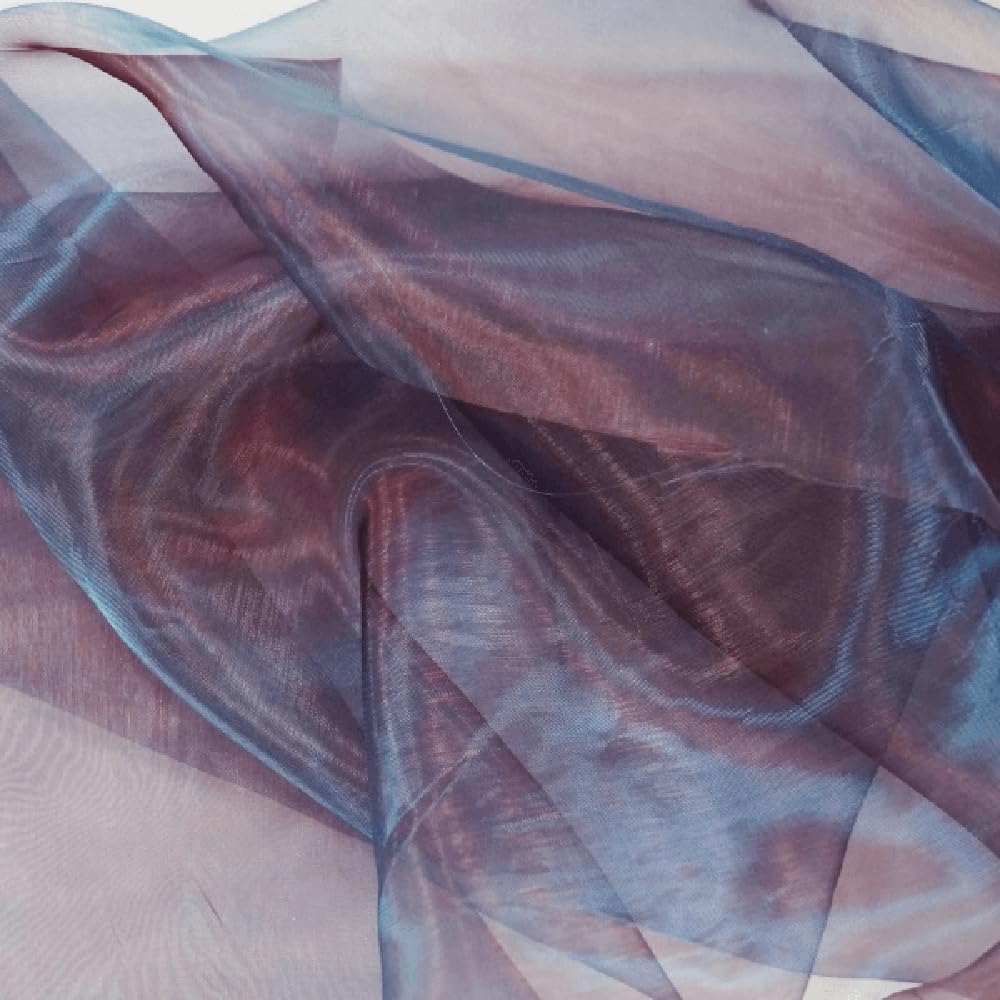 Oh Sew Crafty Limited Wine/ Blue Organza Fabric Two Tone Satin Sheer Voile Curtain Wedding Fabric (Sold Per Metre) (/Blue)