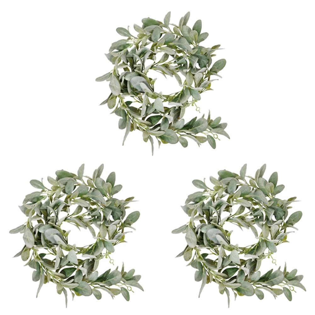 Hndhbfgrt 3X Artificial Flocked Lambs Ear Garland - 2Meter Soft Faux Vine Greenery and Leaves for Farmhouse Mantel Decor
