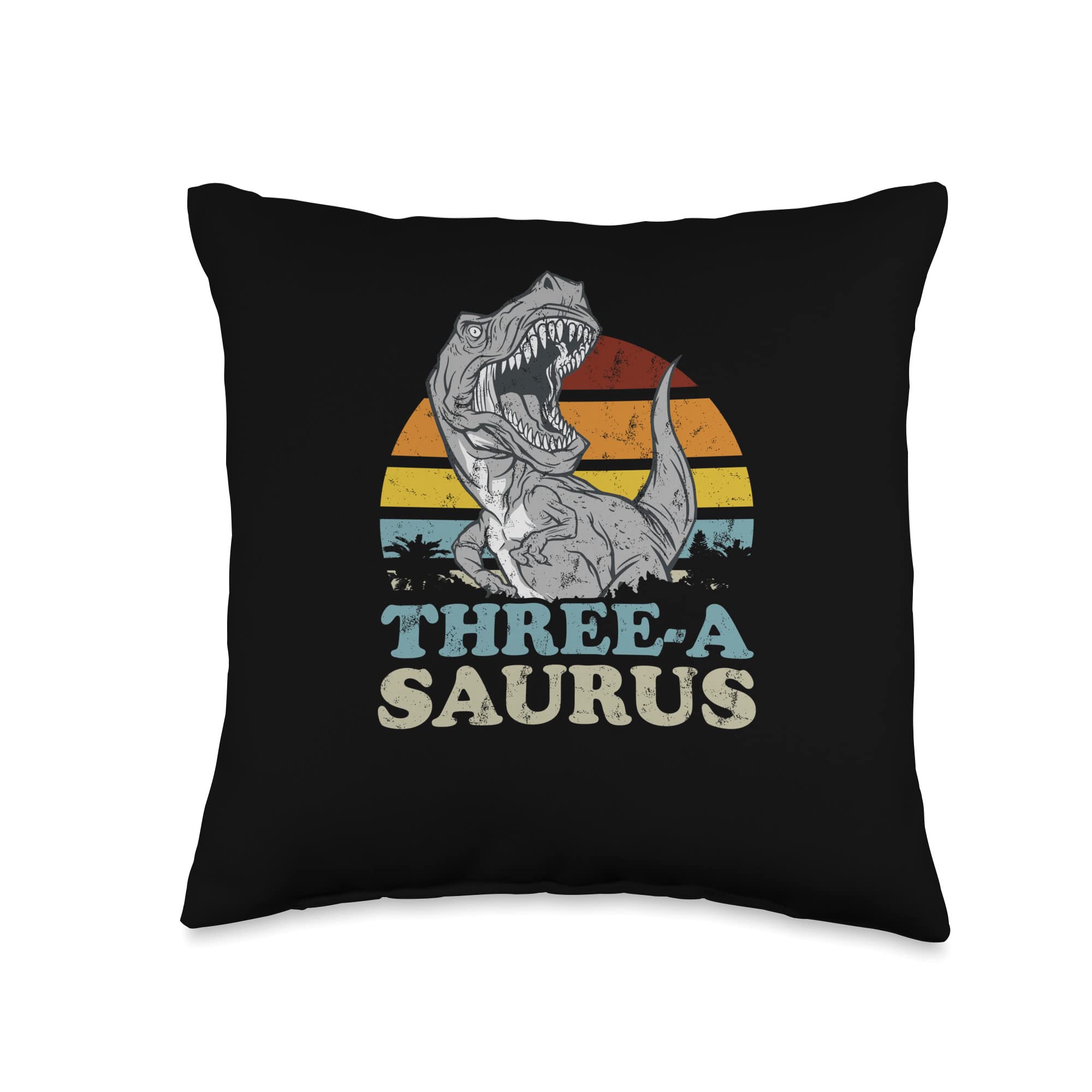 Three-A Saurus Two Birthday 3 Year Old T-Rex Throw Pillow, 16x16, Multicolor