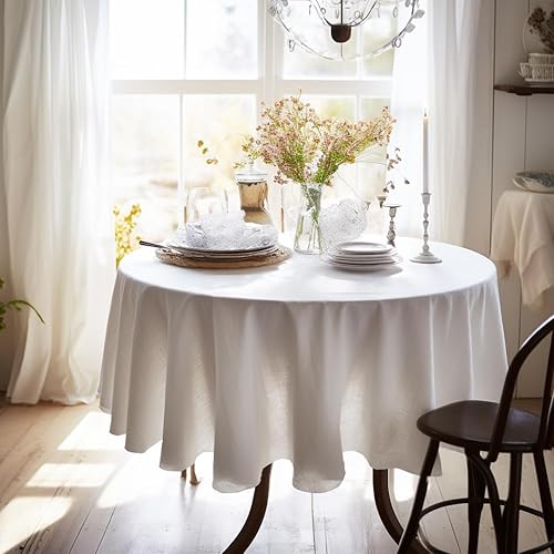 EVERLY Manteles redondos de lino 100 % puro de 70 pulgadas para comedor, fiestas de bufé, picnic, eventos, bodas y restaurantes, decorativos de
