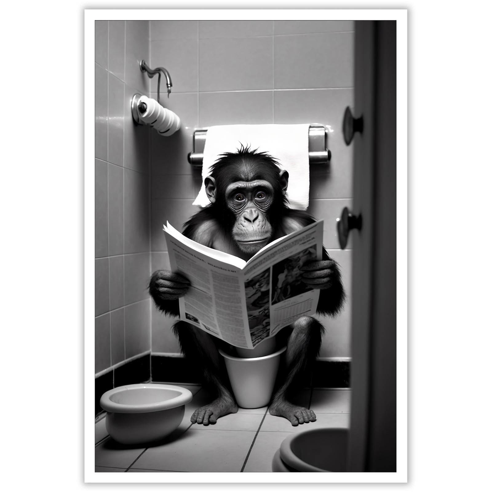 KOEUIRW Funny Gorilla Bathroom Canvas Wall Art Cute Monkey In Toilet Posters Black and White Animal Prints Painting Maximalist Mid Century Modern Aesthetic Wall Decor for 12x16in Unframed