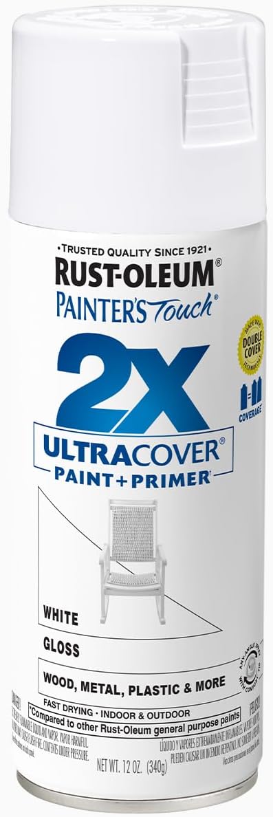 Rust-Oleum 249090-6PK Painter's Touch 2X Ultra Cover Spray Paint, 12 oz, Gloss White, 6 Pack