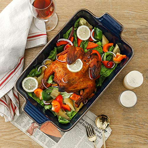 Koov Individual Lasagne Pan Deep, Rectangular 9X13 Baking Dish, Ceramic Baking Dish, Bakeware For Tapas, Roasting, Casserole Dish For Oven, Texture Series (Aegean) #TOP6