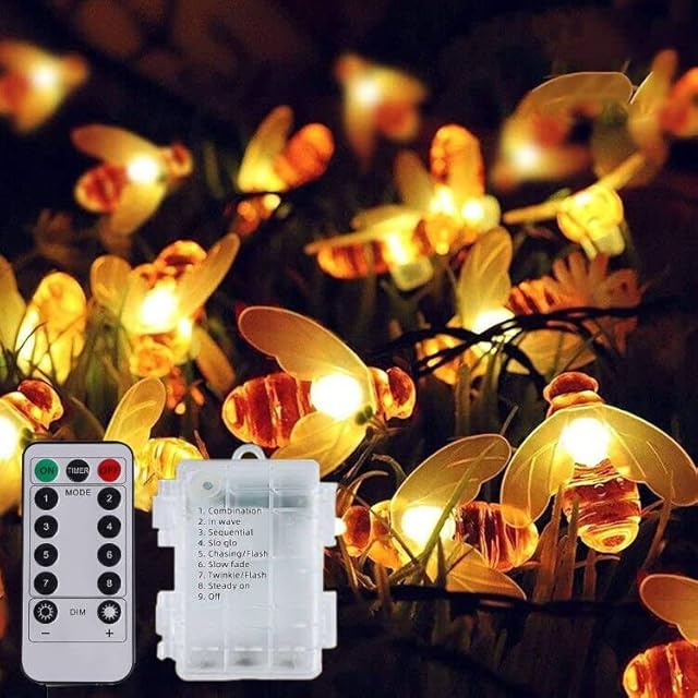 Fairy Lights Battery Operated 88 LED 10M Bee String Lights Christmas Decorations Waterproof Mini Bee Lights for Indoor Bedroom Xmas Tree Outdoor Patio Yard Garden Decor Christmas Party Living Room