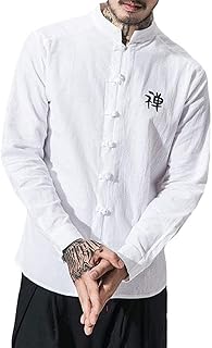 Ternos de Tai Chi Roupas de Tai Chi Camisa masculina de estilo chinês, uniformes de tai chi, terno tang Roupas de artes marciais manga longa estilo vintage bordado com palavras colarinho zen Roupas