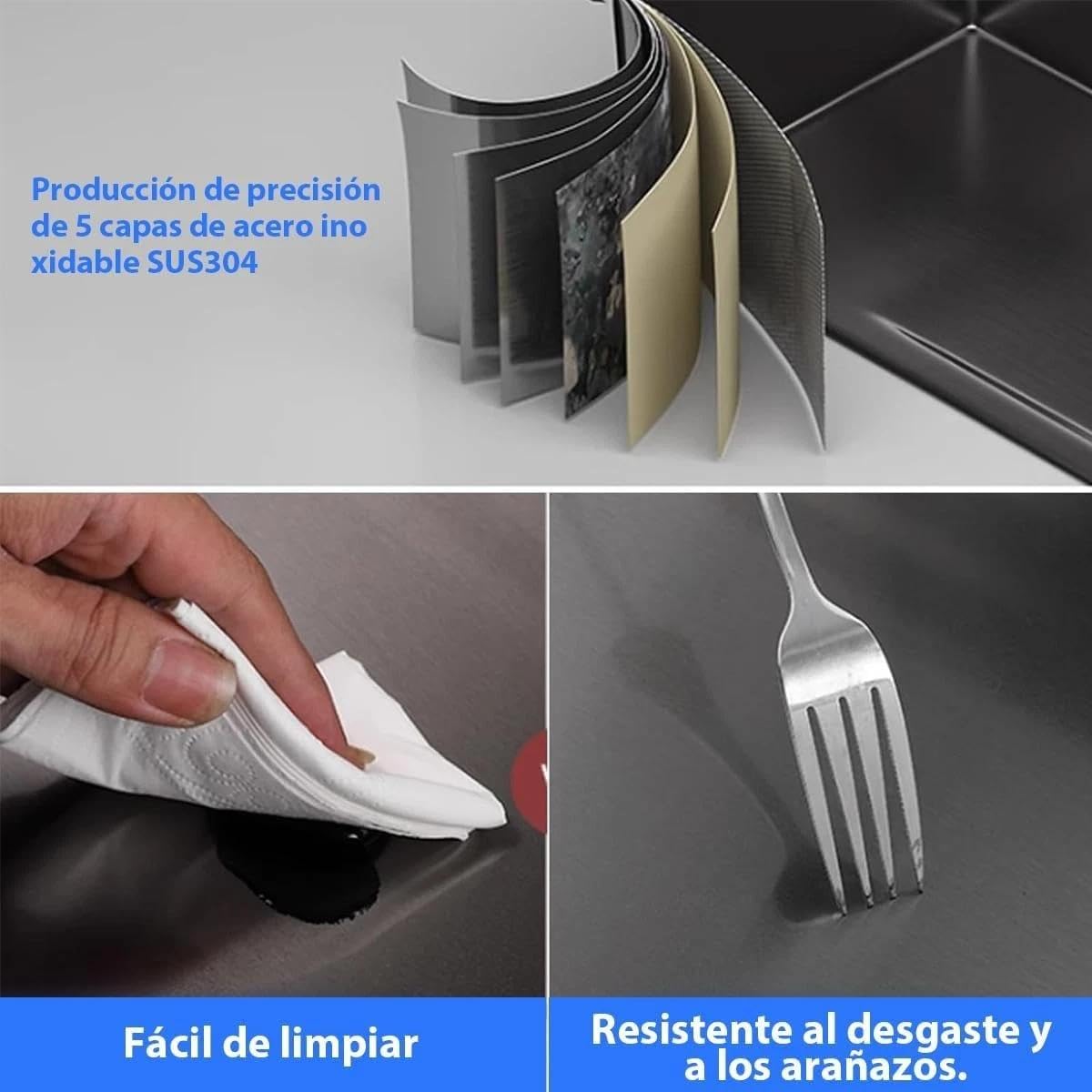 Evier Cuisine 1 bac Inox 60 x 46 x 20cm Professionnel Lavabo Acier Inoxydable Robinet et Lave-Tasses Intégrés, Planche à Découper & Robinet Extractiblen Haute Pression Noir Fonctionnement Silencieux