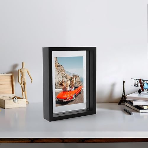 Miniatura 7 de Portarretratos de 4 x 6, paquete de 4 portarretratos flotantes de doble cristal para fotos de hasta 6 x 8 pulgadas, para colgar en el escritorio o