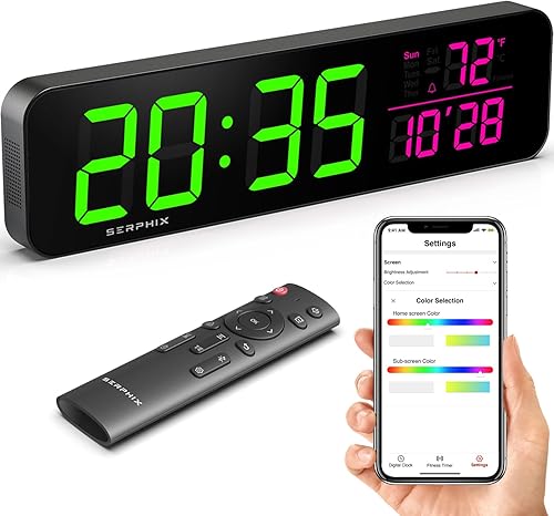 Temporizador de gimnasio de 15.2 pulgadas, aplicación y control remoto, personalizar el color LED, aviso de cuenta regresiva de voz, entrenamiento