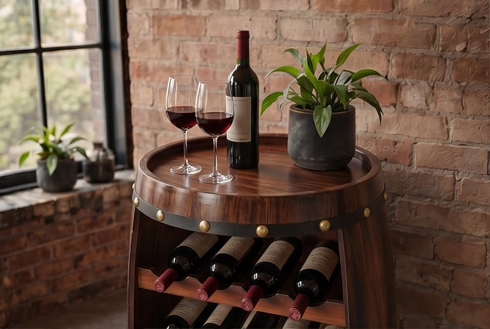 Weinregal BODEGA 80cm - braun - Pinienholz 23 Flaschen Weinfass-Optik