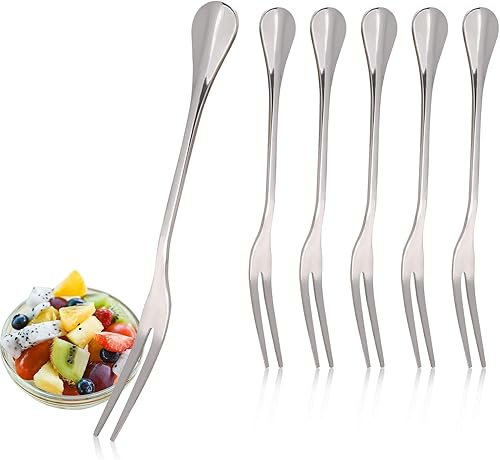 5 tenedores de frutas de acero inoxidable, tenedor de cóctel de 4.72 pulgadas, 2 puntas, tenedores de postre para pasteles, tenedores de mejillón,