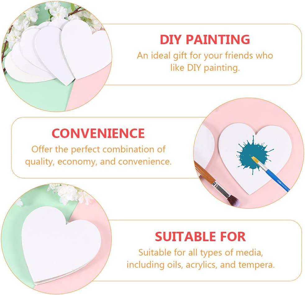 EXCEART Heart Shaped Canvas Boards 6 Pack 6X6 Inch Cotton Panels Primed for Acrylic and Oil Painting Artist Sketch Pads