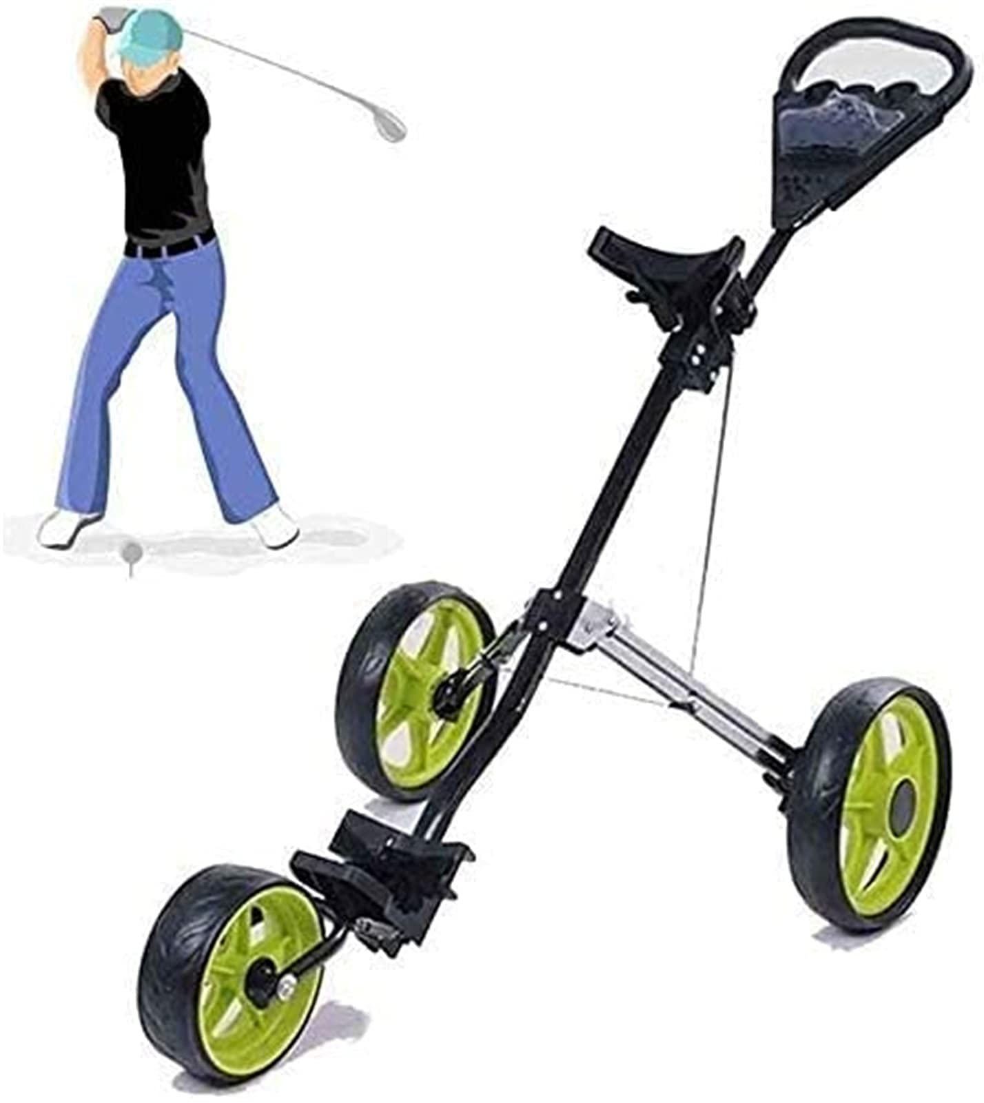 Carrito de Golf de 3 Ruedas con Empuje y tracción: Apertura y Cierre en Dos Pasos. El Carrito de Golf Plegable y Ligero más pequeño del Mundo.